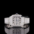 Cartier Santos Black Arabic Numerals White Dial Diamond Bezel Fully Iced Moissanite Diamond