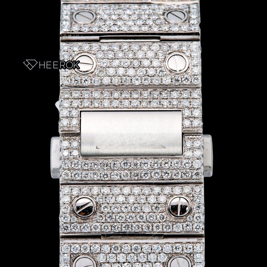 Cartier Santos Yellow Gold Full Pave Dial Roman Numerals Diamond Bezel Fully Iced Moissanite Diamond Watch