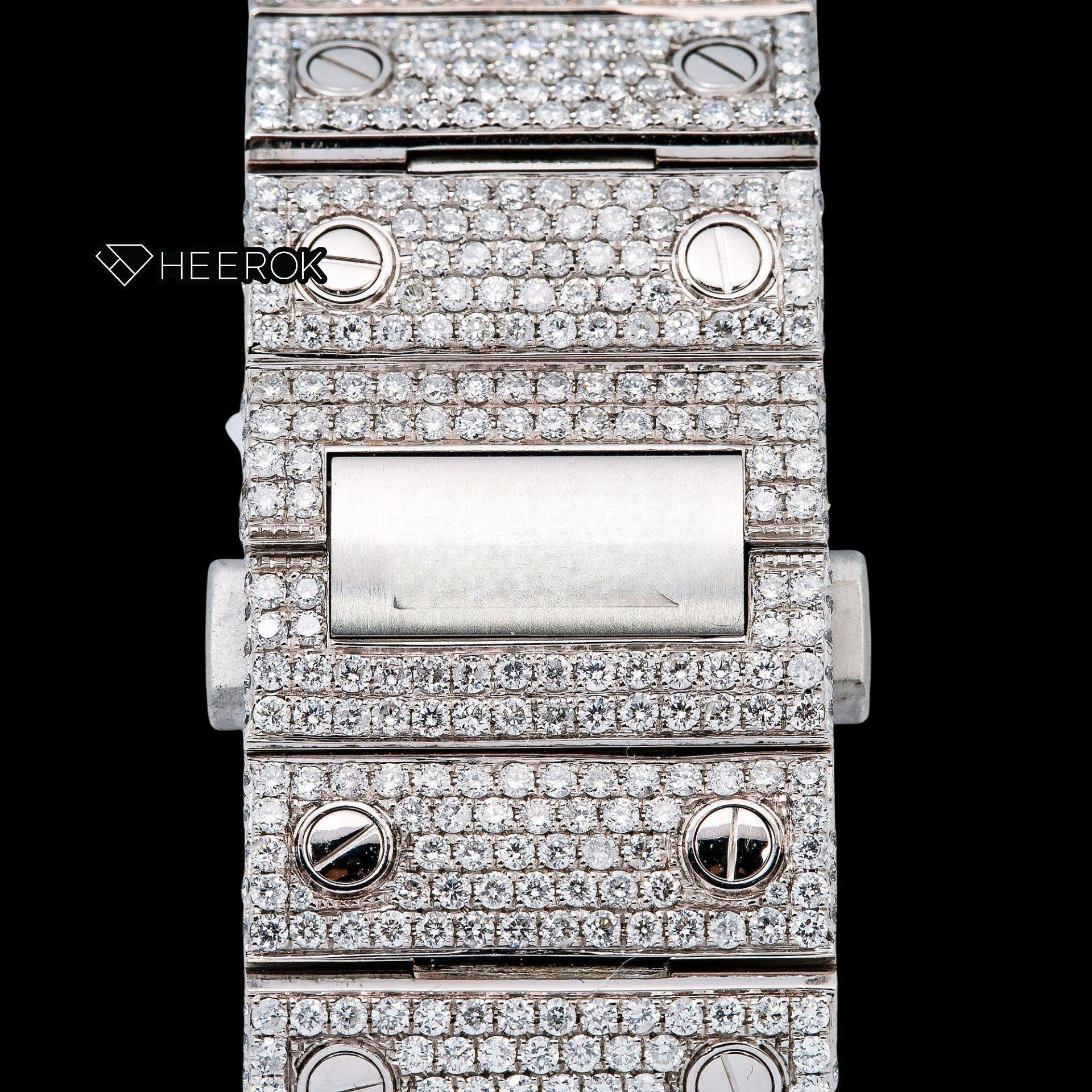 Cartier Santos Yellow Gold Full Pave Dial Roman Numerals Diamond Bezel Fully Iced Moissanite Diamond Watch