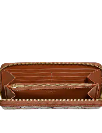 Coach Accordion Zip Wallet In Signature Textile Jacquard With Penguin Motif