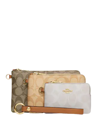 Coach Corner Zip Trio In Signature Canvas