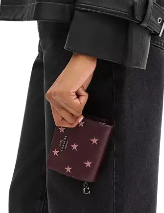 Coach Boxed Snap Wallet And Picture Frame Bag Charm With Star Print