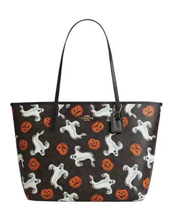 Coach City Tote Bag In Signature Canvas With Halloween Print