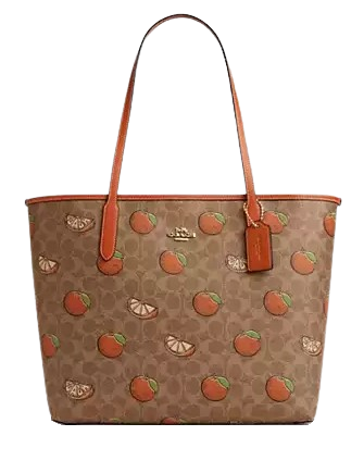 Coach City Tote Bag In Signature Canvas With Orange Print