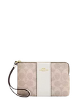 Coach Corner Zip Wristlet In Signature Canvas With Stripe