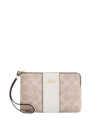 Coach Corner Zip Wristlet In Signature Canvas With Stripe
