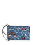 Coach Corner Zip Wristlet In Signature Denim