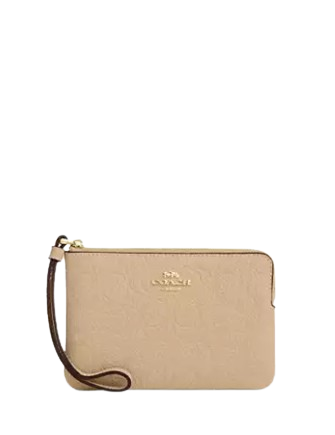 Coach Corner Zip Wristlet In Signature Leather
