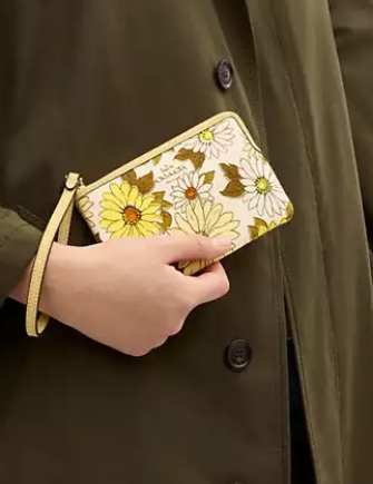 Coach Corner Zip Wristlet With Floral Print