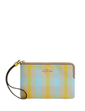 Coach Corner Zip Wristlet With Plaid Print
