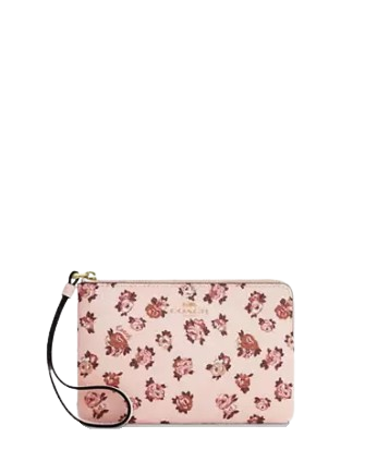 Coach Corner Zip Wristlet With Rosette Print