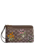Coach Double Zip Wristlet In Signature Jacquard With Floral Embroidery