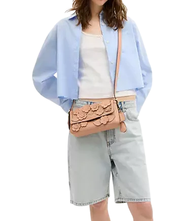 Coach Etta Small Flap Shoulder Bag With Floral Applique