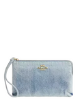 Coach Large Corner Zip Wristlet In Loved Denim