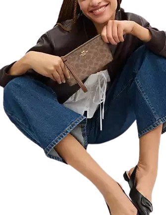 Coach Large Corner Zip Wristlet In Signature Canvas