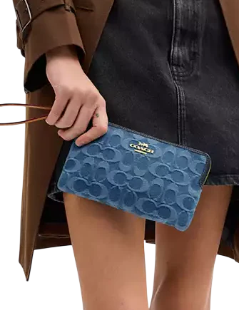 Coach Large Corner Zip Wristlet In Signature Denim