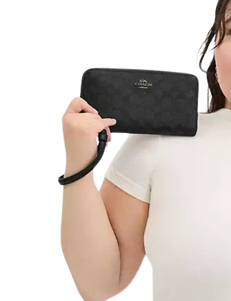 Coach Long Zip Around Wallet In Signature Canvas
