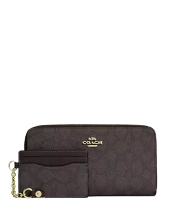 Coach Long Zip Around Wallet With Detachable Card Case In Signature Canvas