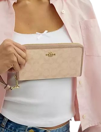 Coach Long Zip Around Wallet With Signature Canvas