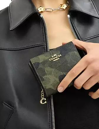 Coach Snap Wallet In Signature Camo Print