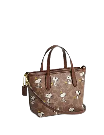 Coach X Peanuts City Mini Tote Bag In Signature Canvas With Snoopy Print