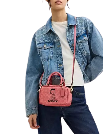 Coach X Peanuts Satchel Crossbody Bag In Signature Canvas With Lucy