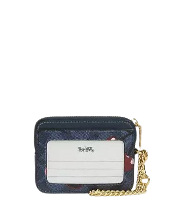 Coach Zip Card Case In Signature Canvas With Cherry Print