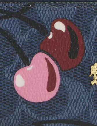 Coach Zip Card Case In Signature Canvas With Cherry Print