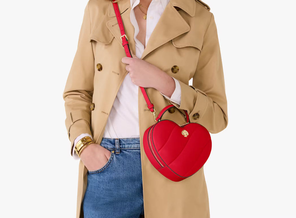 NWT Kate Spade Love Shack Quilted 3D Heart Leather Crossbody In Red