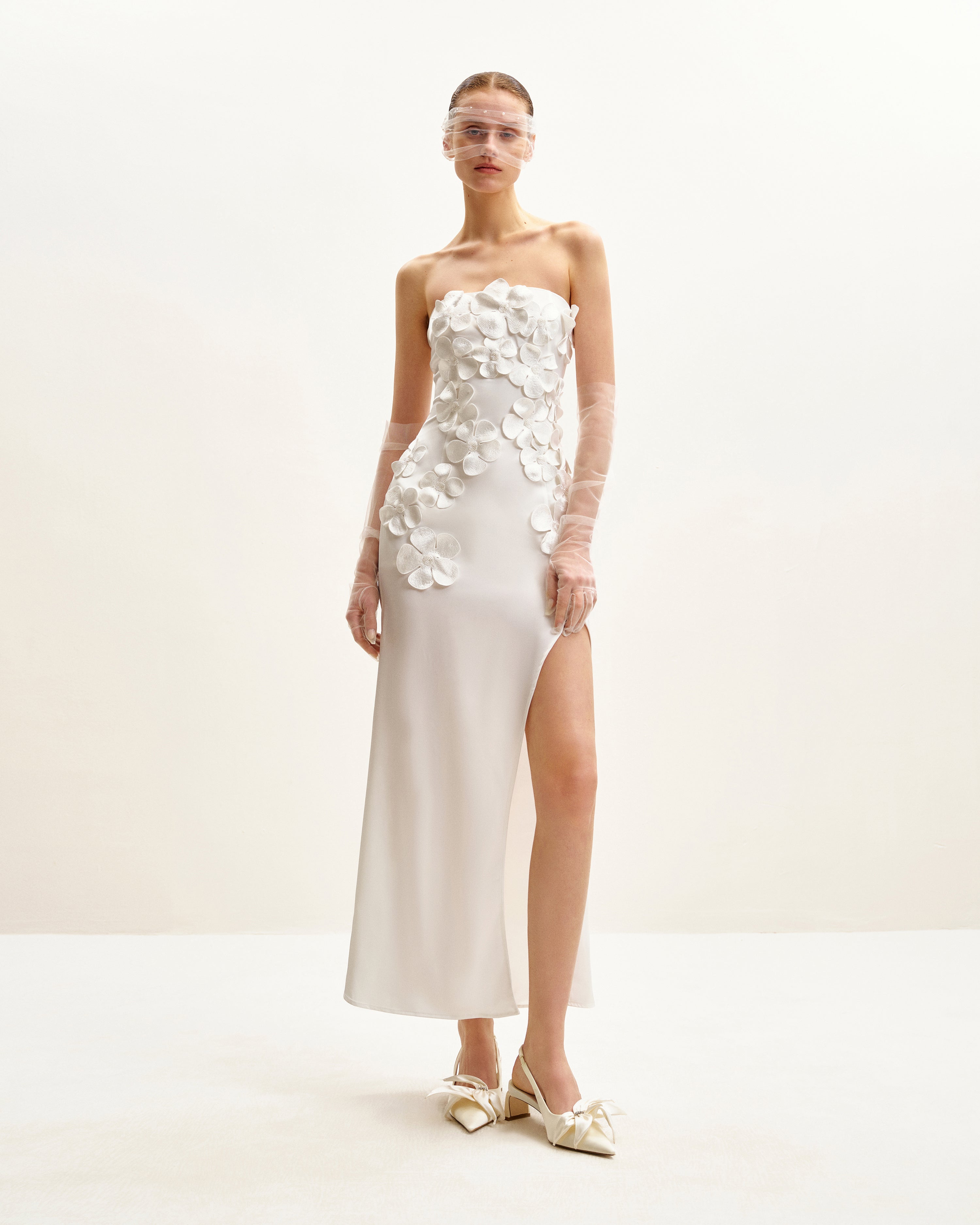 Floral Embroidered Long Dress - White