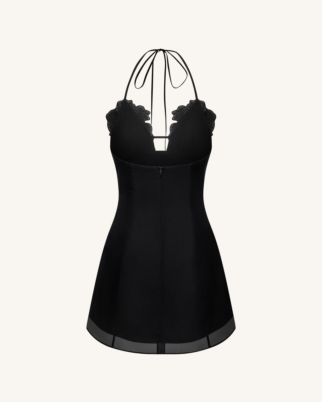 Flower Embroidered Mini Dress - Black