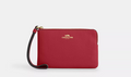 NWT Coach Leather Corner Zip Wristlet Wallet Gold/Red