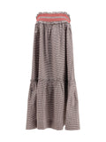 Ganni Women Checked Cotton Skirt With Gathered Waist