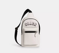 NWT Coach Leather West Pack Sling Bag with Varsity Motif In Chalk/Black