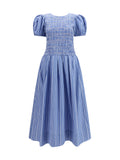 Ganni Women Striped Cotton Dress With Puff Sleeves