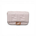 FENDI MINI WHITE NAPPA MATISSE FF EMBOSSED NANO BAGUETTE WITH CHAIN