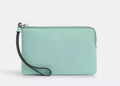NWT Coach Leather Corner Zip Wristlet Wallet In Silver/Faded Blue