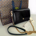 NWT Tory Burch Emerson Patent Leather Chain Wallet/Crossbody bag In Gold/Black