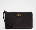NWT Coach Large Corner zip Leather Wristlet Wallet In Black
