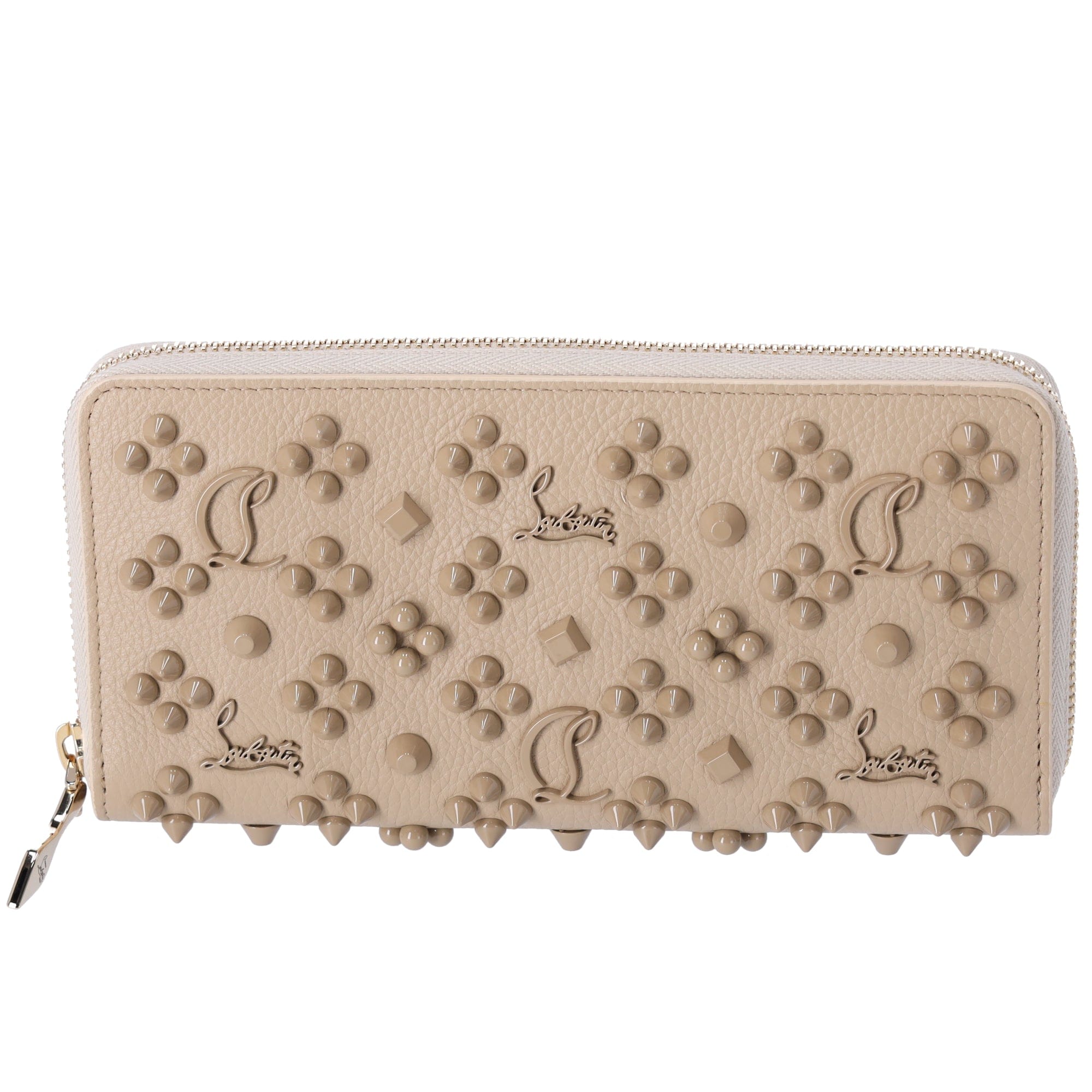 Christian Louboutin Panettone Studded Zip Around Wallet Beige 3175224 Leather