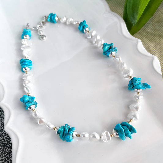 AAA Keishi Pearls & Kingman Turquoise Necklace