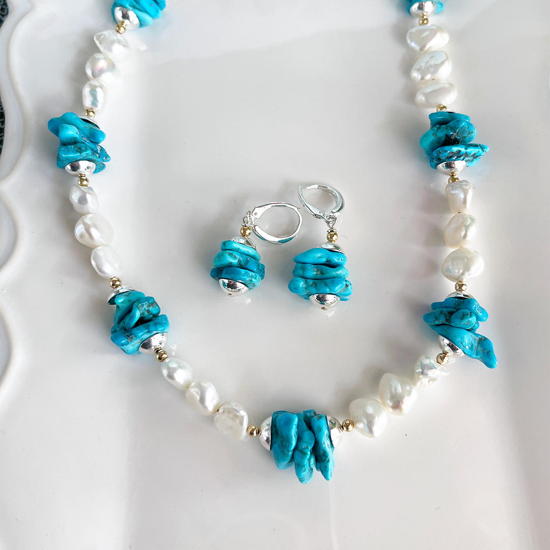 AAA Keishi Pearls & Kingman Turquoise Necklace