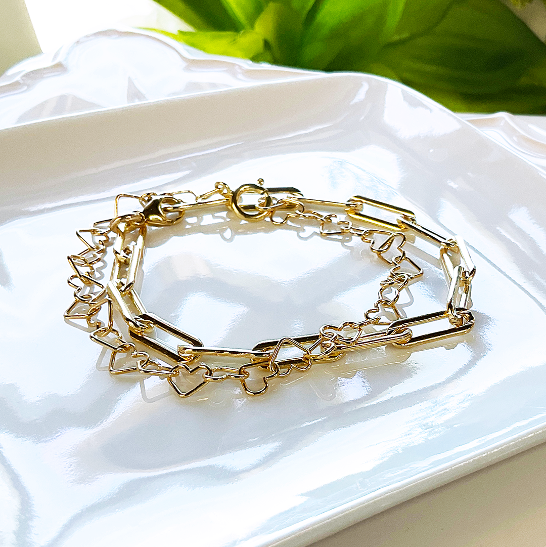 14KTGF Heart Chain Bracelet