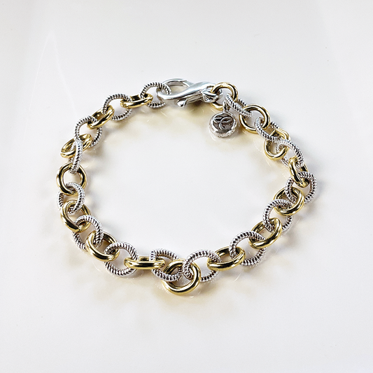 Two Tone Textured Cable Chain Bracelet