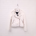 IRO CREAM LEATHER AND DENIM DISTRESSED MOTORCYCLE JACKET - SIZE 38
