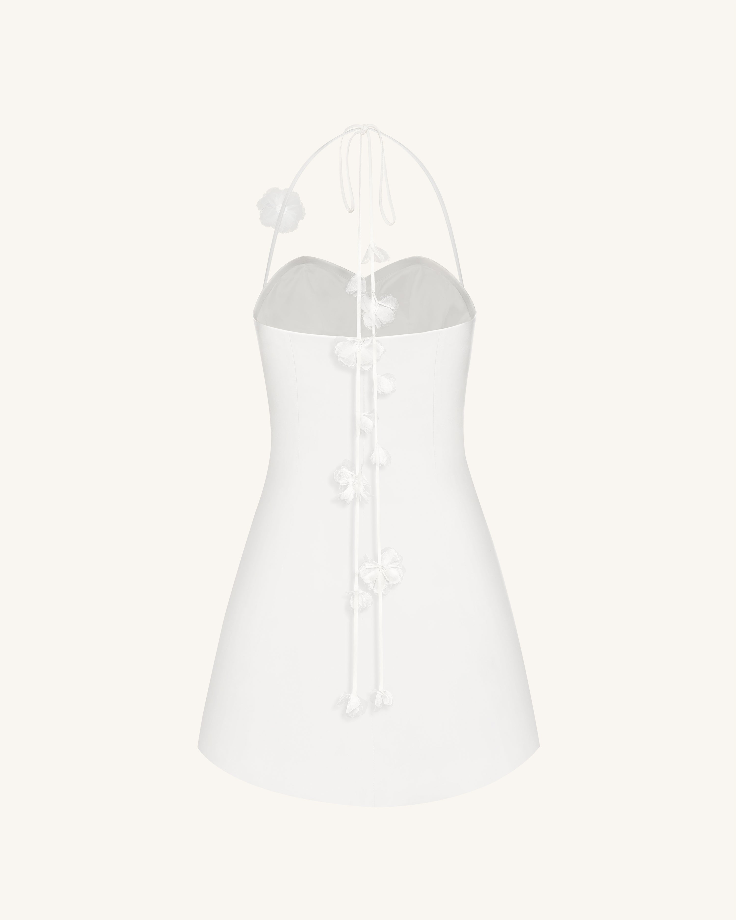 Floral Ruched Halter Mini Dress - White