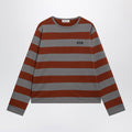 Miu Miu Striped Cotton Jersey T-Shirt In Iron/Tobacco Women