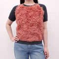 MONCLER GREY SHORT SLEEVE SWEATER WITH PINK FAUX FUR AND LOGO DETAIL - SIZE S