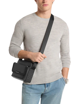 Michael Michael Kors Cooper Medium Pebbled Leather and Signature Logo Camera Crossbody Bag