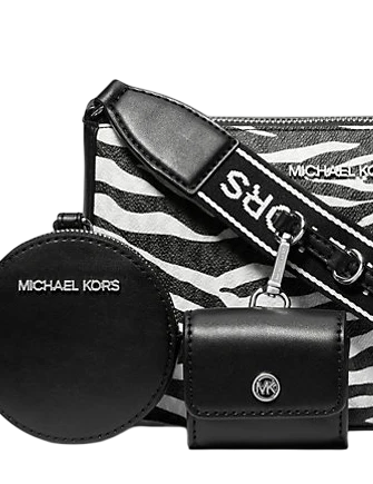 Michael Michael Kors Jet Set Leather Medium Animal Print Logo Crossbody Bag with Case for Apple Airpods Pro